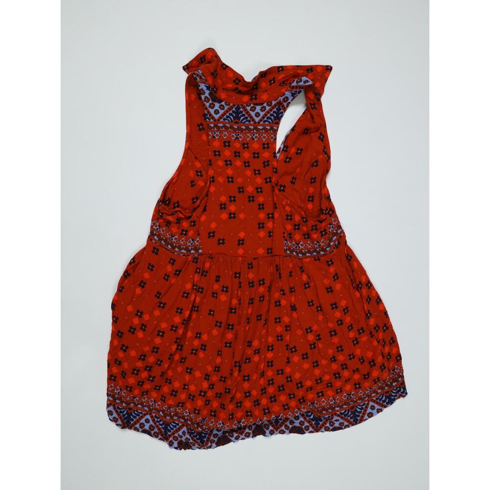 Free People Boho Tunic Dress Medium Red Paisley Printed Mini Collar Button Front - Picture 10 of 14